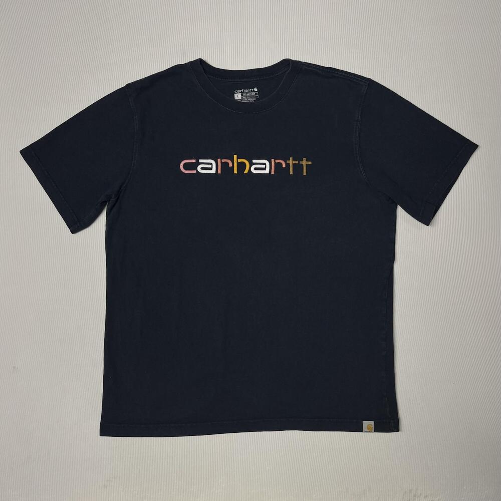 Carhartt Shirt Mens L Blue Multicolor Logo Relaxed Fit Graphic Tee Workwear